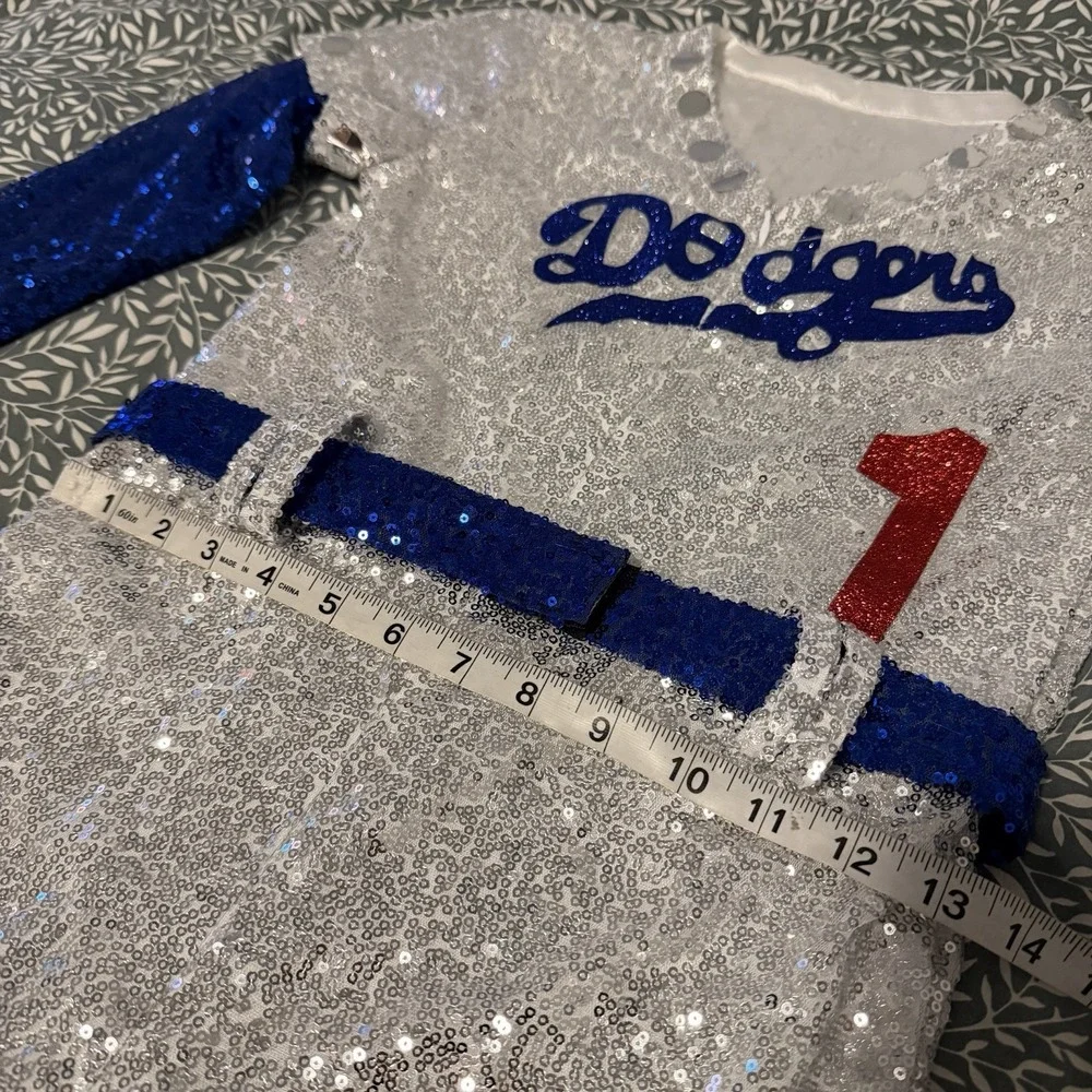 Elton John Dodgers Sequin Costume Jumpsuit Baseball Rocketman Women XS Youth XL